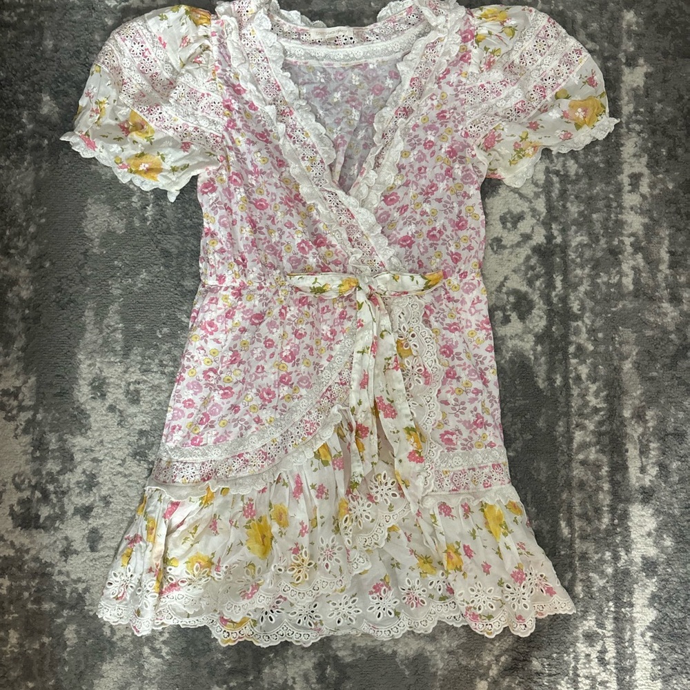 LoveShackFancy Floral Lace Wrap Dress